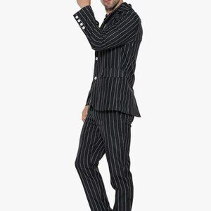 Men's 1920s Gangster Costume Pin Stripe Suit, Jacket Pants Shirt Front SZ XL